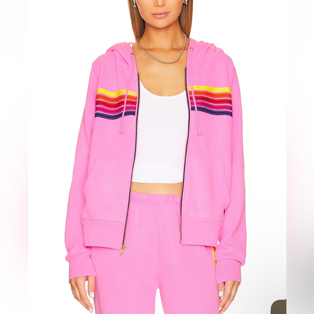 Aviator Nation neon pink zip hoodie medium revolve brand